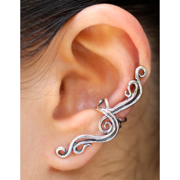 French Twist Ohrmanschette - Sterling Silber - Nicht durchbohrte Swirl Ohrmanschette