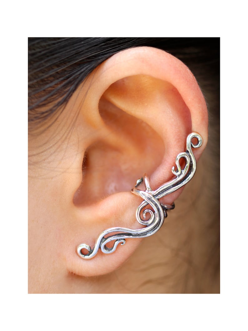 Gift for Her Ear Climber Fashion Swirl Ear Cuff Swirl Earrings French Twist Ear Cuff Wave Ear Cuff Non-Pierced Earring Swirl Boho Unique 925 image 1