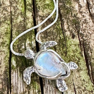 Handmade Turtle Necklace with Gemstone Shell Treasure Back Sea Turtle Pendant Turtle with Moonstone Shell Turquoise Necklace Turquoise Charm