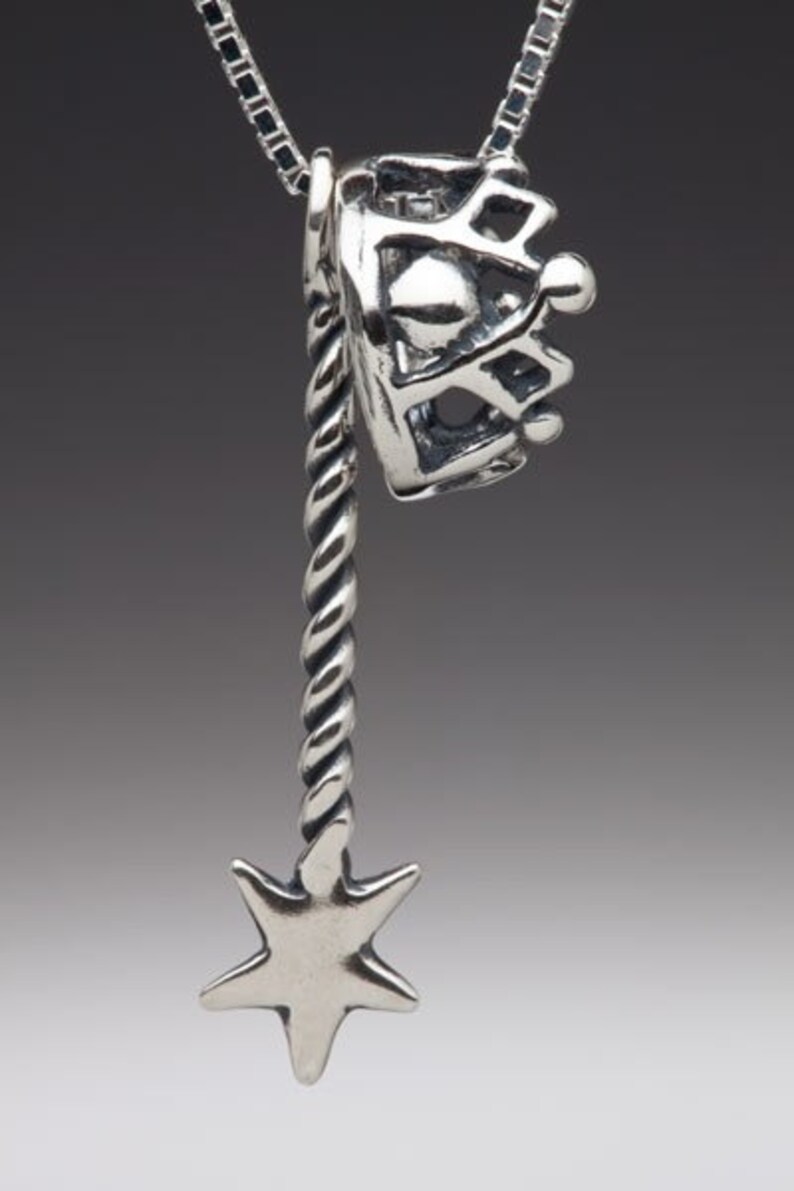 Fairy Crown and Magic Wand Necklace in Sterling Silver - Fairycore Jewelry - Fantasy Princess Charms - Magic Wand Pendant image 3