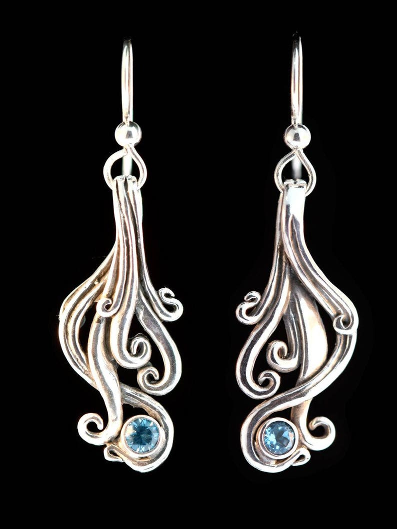 Silver Dangle Earrings Waterfall Earrings Silver Gemstone Waterfall Jewelry Cascade Earrings Ocean Jewelry Wave Earrings Wave Jewelry