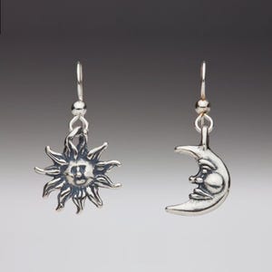 Sun Earrings Moon Earrings Celestial Earrings Small Silver Sun And Moon Celestial Jewelry Sun Jewelry Moon Jewelry Heavenly Sky Jewelry