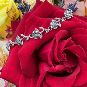 Rose Bracelet Silver Rose Jewelry Silver Flower Bracelet Flower Jewelry Sterling Rose Floral Bracelet Floral Jewelry Victorian Bracelet