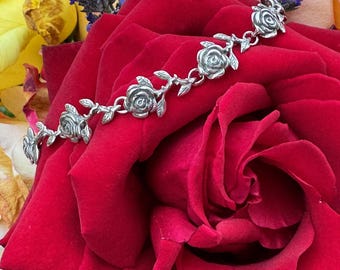 Rose Bracelet Silver Rose Jewelry Silver Flower Bracelet Flower Jewelry Sterling Rose Floral Bracelet Floral Jewelry Victorian Bracelet