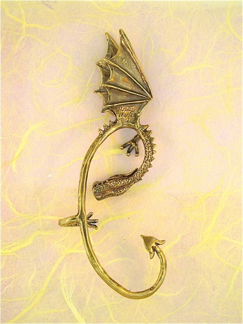 Dragon Ear Wrap Dragon Ear Cuff Elfin Dragon Bronze Wrap Dragon Jewelry Game of Thrones Inspired Jewelry Non-Pierced Earring Wing Ear Wrap image 4