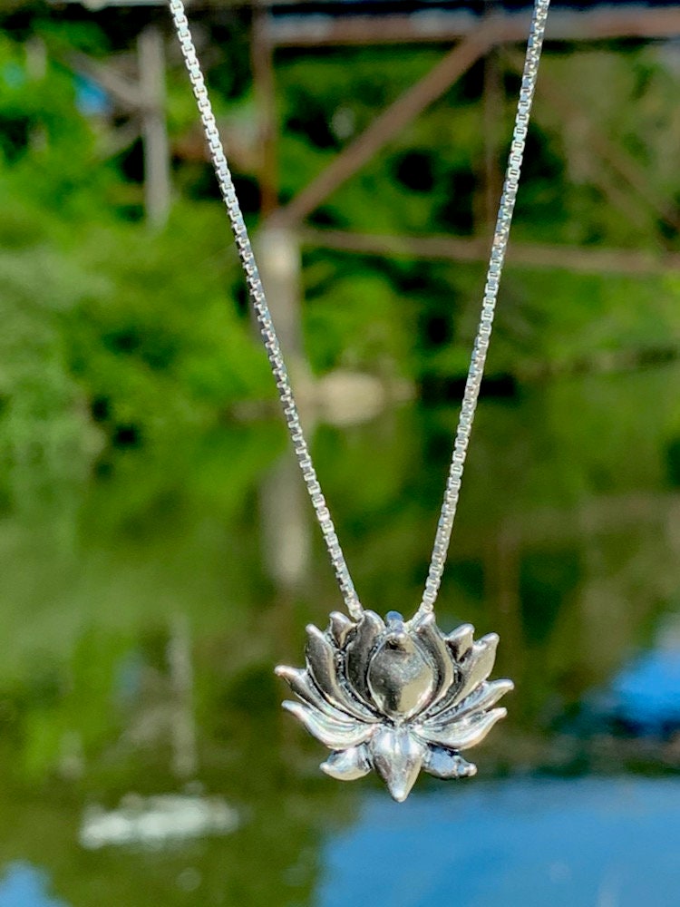 Silver Lotus necklace with Dragons Breath handmade necklace Silver Water  Lily Pendant - Handmade Jewellery UK Odissa