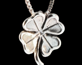 Dije de trébol de cuatro hojas - Plata de ley - Collar con amuleto de la suerte