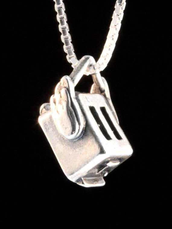 Flying Toaster Charm - Sterling Silver - Retro Geek Screensaver Pendant