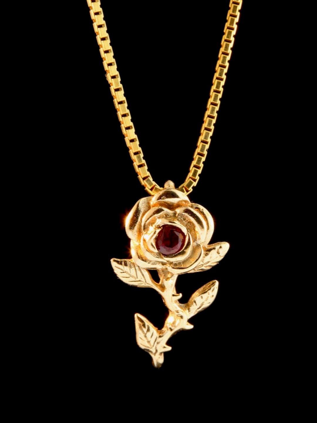 14k Gold Rose Charm Necklace With Ruby 14k Gold Victorian Rose Necklace Gold Rose Jewelry