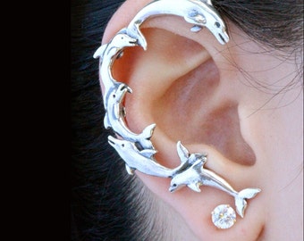 Dolphin Ear Wrap Silver - Dolphin Ear Cuff - Dolphin Earring Worn by Prince - Silver Non Pierced Earring - Non Pierced Ear Cuff