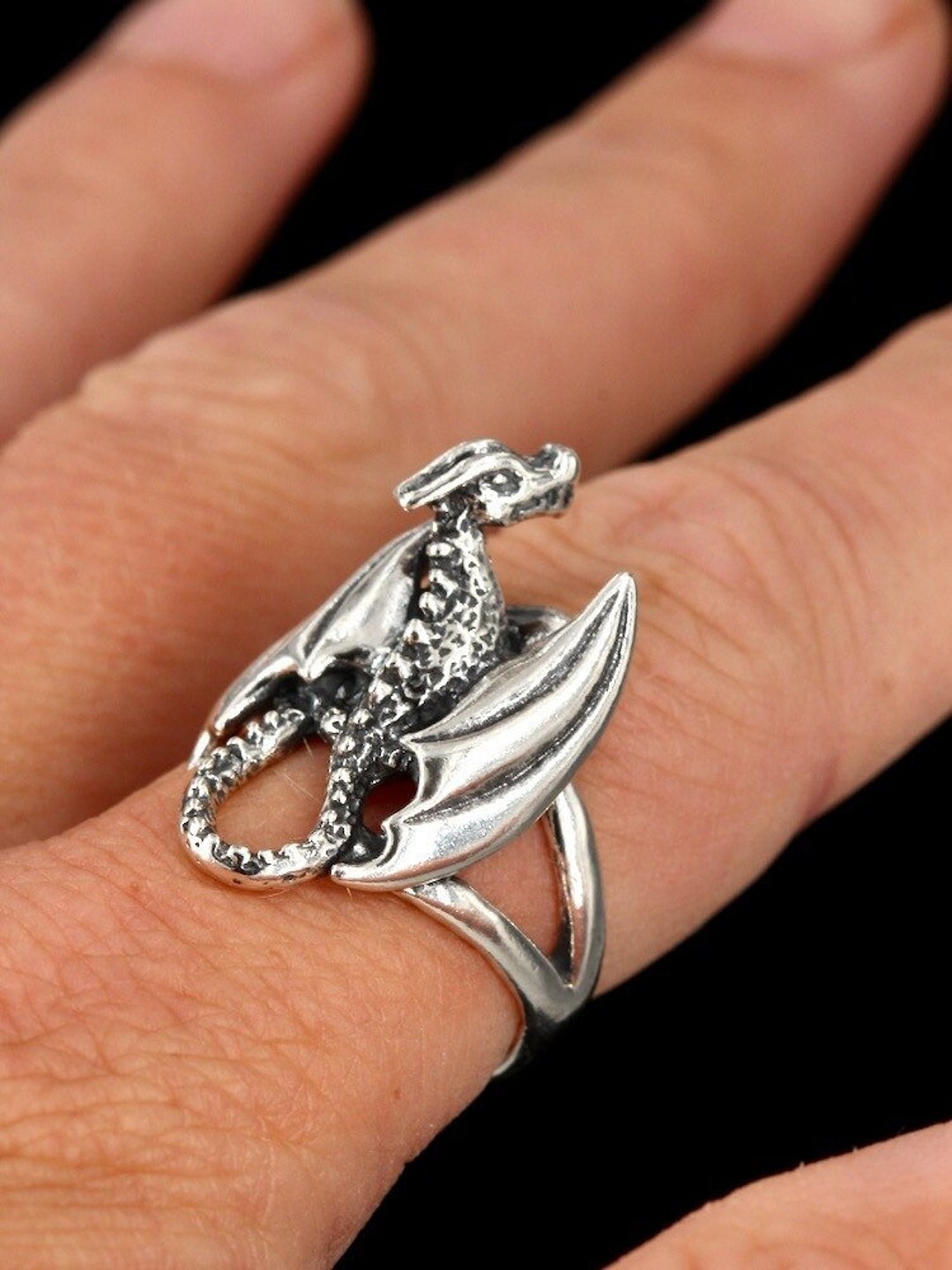 Sterling Silver Dragon Ring Epic Dragon Jewelry Statement Ring Silver  Dragon Glider Ring Renaissance Jewelry Large Rings Dragon Gift