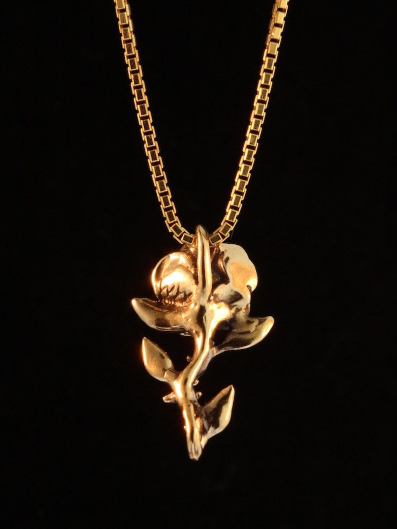 Solid 14k Gold Rose Charm Necklace 14k Gold Victorian Rose Etsy