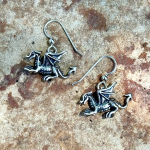 Small Dragon Earrings Sterling Silver Dragon Charm Welsh Dragon Mini Tiny Dragons Baby Dragon Gothic Earrings Fantasy Earrings Dragon Jewels