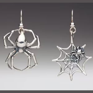 Spider Earrings Silver Large Spider Web Earrings Spider and Web Earrings Spider Jewelry Sterling Silver Spider Halloween Earrings
