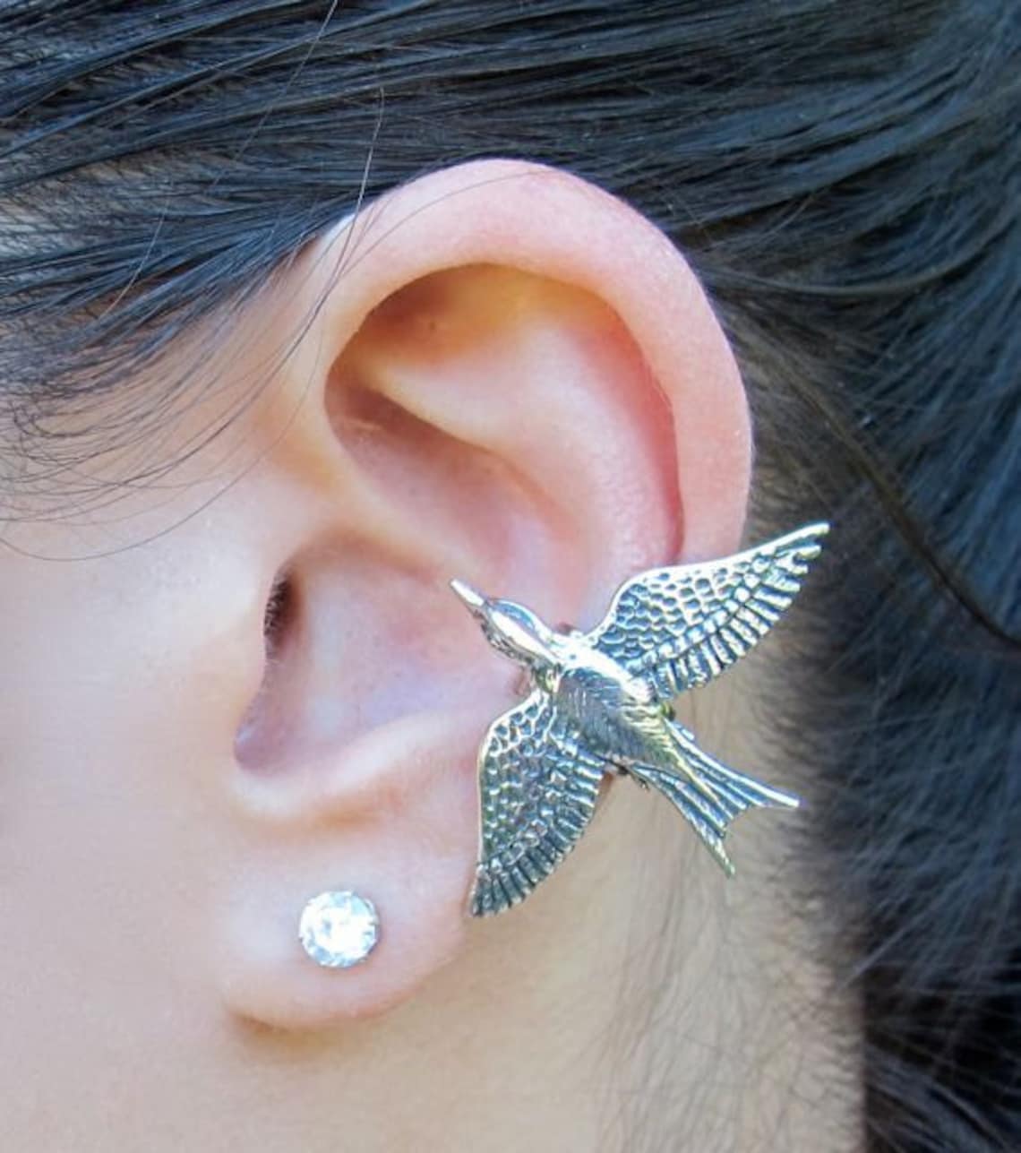 Bird Earring Bird Ear Cuff Silver Bird Jewelry Silver Mocking Etsy