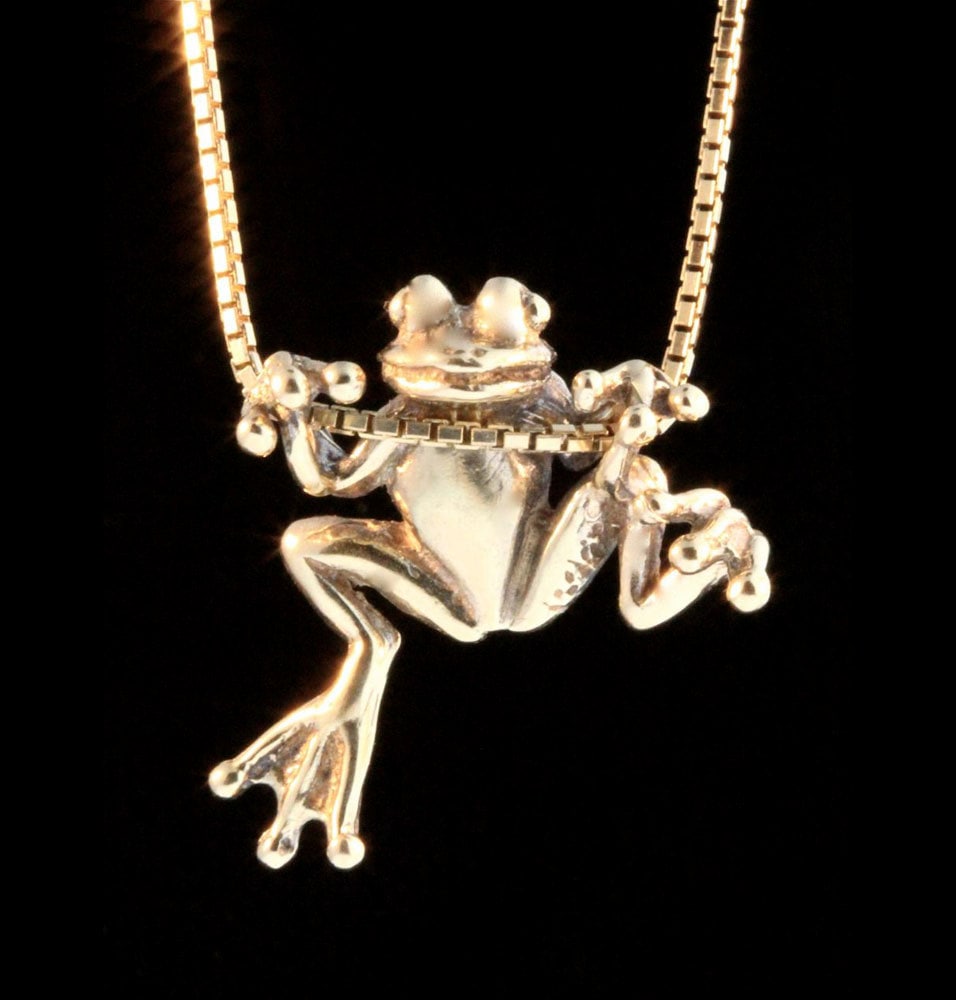 Good Luck Frog Pendant with Tsavorite Eyes - 14k Gold - Marty Magic Store
