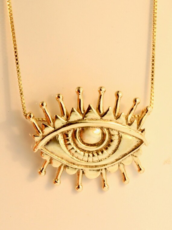 14k Gold Evil Eye of Protection Pendant Spiritual Amulet Talisman Jewelry Eye Charm Solid Gold Statement Necklace Eye of Horus Amulet