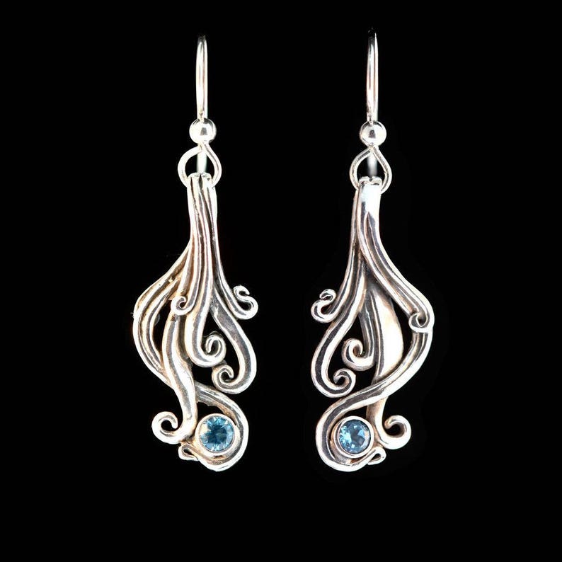 Silver Dangle Earrings Waterfall Earrings Silver Gemstone Waterfall Jewelry Cascade Earrings Ocean Jewelry Wave Earrings Wave Jewelry