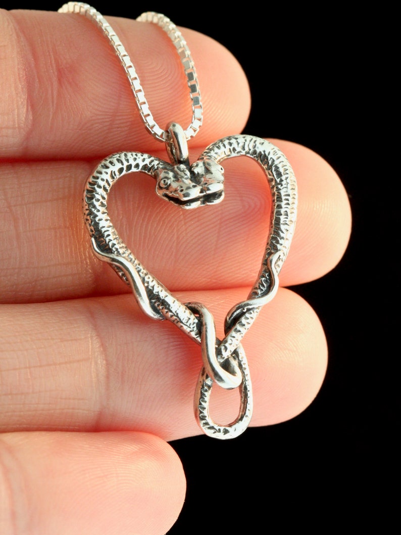 Snake Necklace Silver Heart Necklace Silver Viper's Valentine Pendant Snake Jewelry Serpent Jewelry Valentines Gift Valentines Day Gift image 4