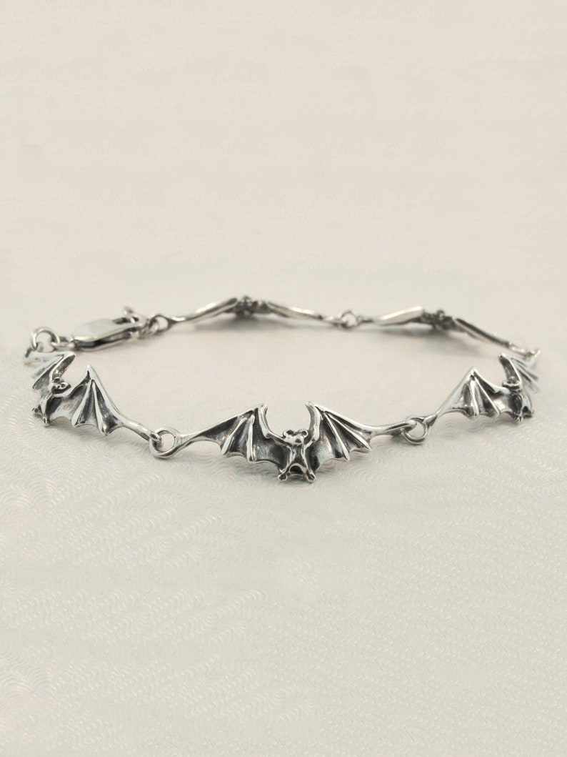 Bat Bracelet Silver Bat Link Bracelet Bat Jewelry Sterling Etsy