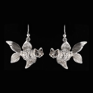 Fish Earrings Sterling Silver Cat Earrings Large Catfish Earrings Catfish Charms Silly Fish Cat Silver Animal Jewelry