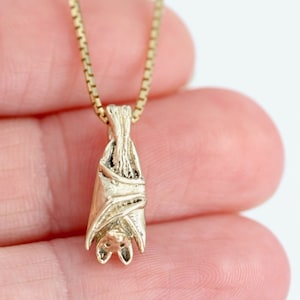 Tiny 14k Gold Bat Charm Necklace Tiny Solid 14k Gold Charm Gold Bat Pendant Dainty 14k Gold Necklace Bat Jewelry Vampire Bat Fruit Bat