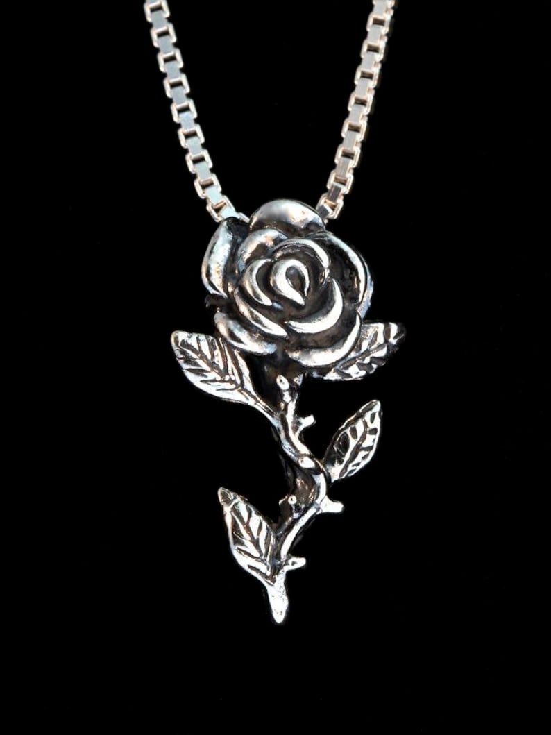 Rose Necklace Rose Charm Rose Pendant Sterling Rose Silver Rose Flower Charm Flower Jewelry Flower Necklace Gift for Mom Silver Charm Bloom image 1