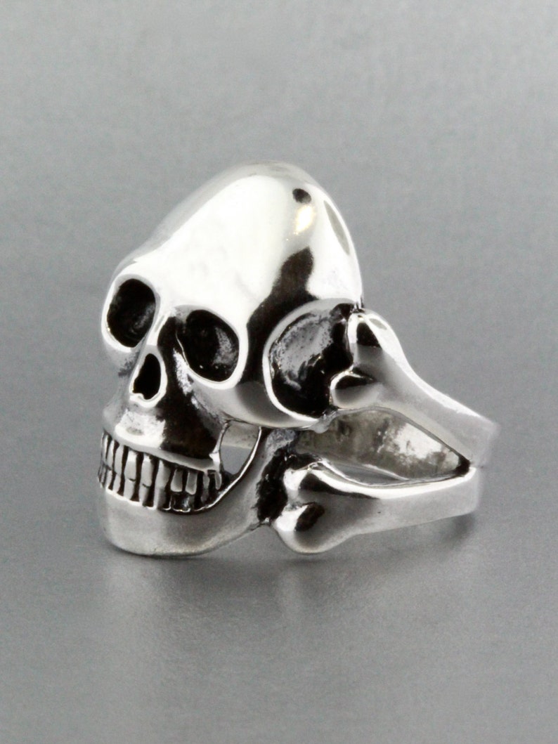 Skull Ring Silver Large Skull and Crossbone Ring Skull and Crossbone Jewelry Skull Jewelry Silver Skull image 2