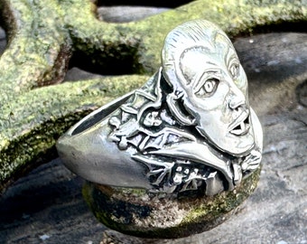 Dracula Vampire Bat Ring - Sterling Silver - Men's Gothic Biker Ring