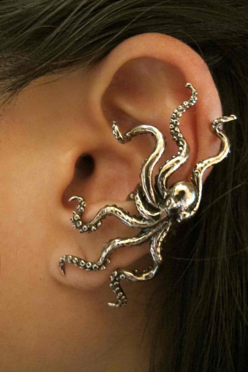 Octopus Ear Cuff Bronze Steampunk Octopus Ear Cuff Octopus Jewelry Kraken Jewelry Kraken Earring Non Pierced Ear Tentacle Jewelry Unique image 2