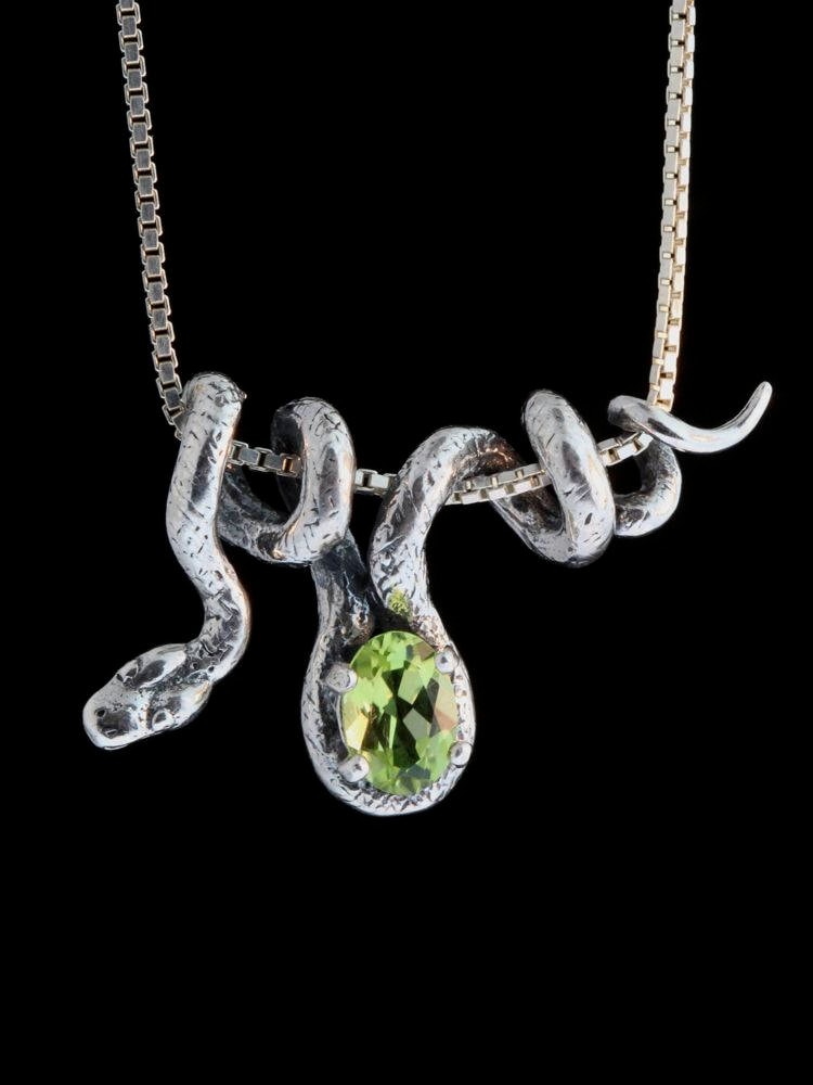 Vine Snake With Gemstone - Sterling Silver - Jungle Snake Necklace