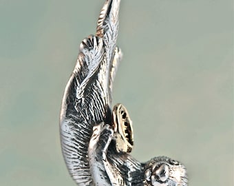 Sea Otter Pendant, Sterling Silver with Solid 14K Gold Abalone (Ocean Jewelry)