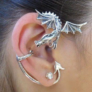 Dragon Ear Cuff Dragon Ear Wrap Game of Thrones Inspired Guardian Dragon Ear Wrap Sterling Silver Non Pierced Earring Dragon Jewelry Fashion image 2