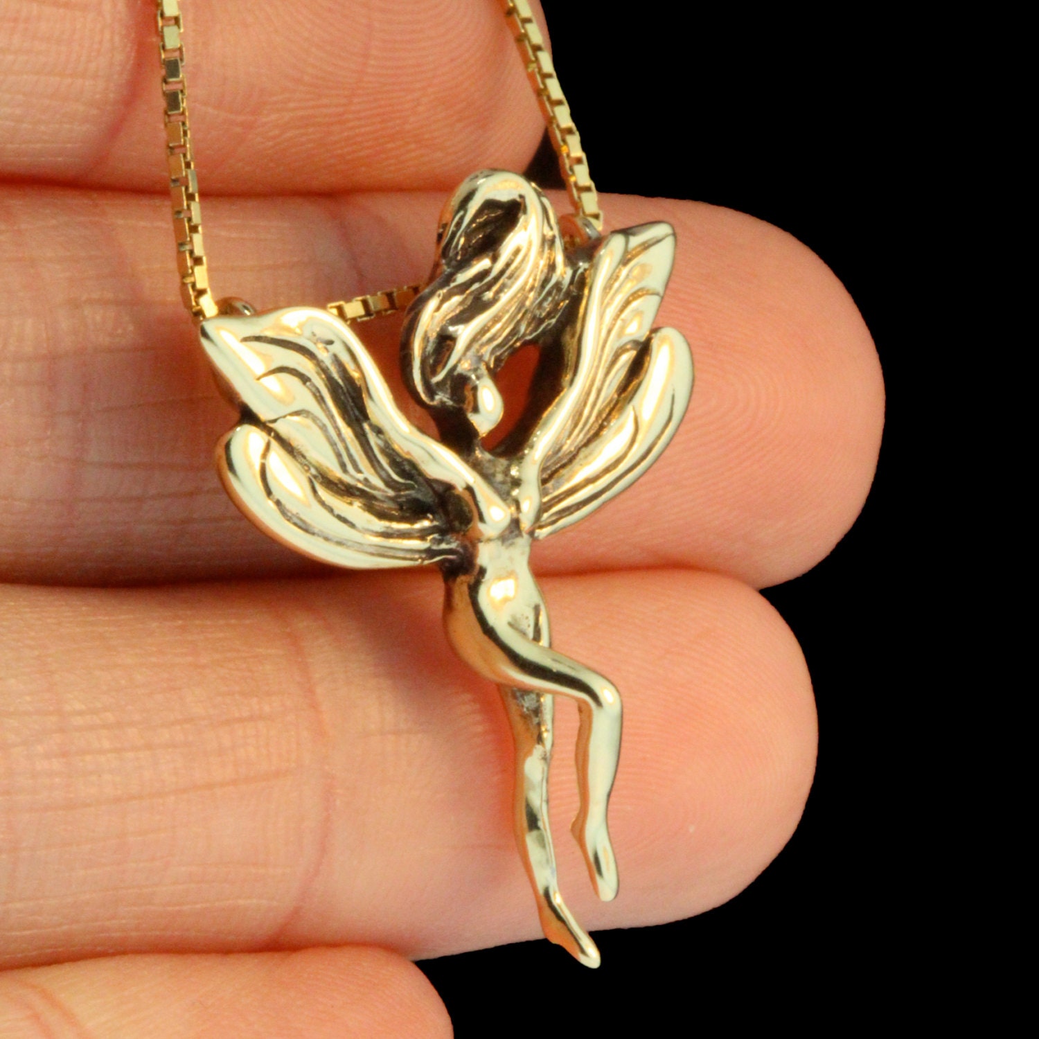 Fairy Necklace Gold 14k Gold Fairy Pendant Fairy Charm Fairy Etsy
