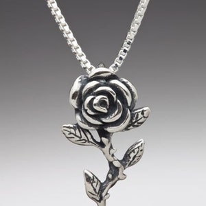 Rose Necklace Rose Charm Rose Pendant Sterling Rose Silver Rose Flower Charm Flower Jewelry Flower Necklace Gift for Mom Silver Charm Bloom image 4