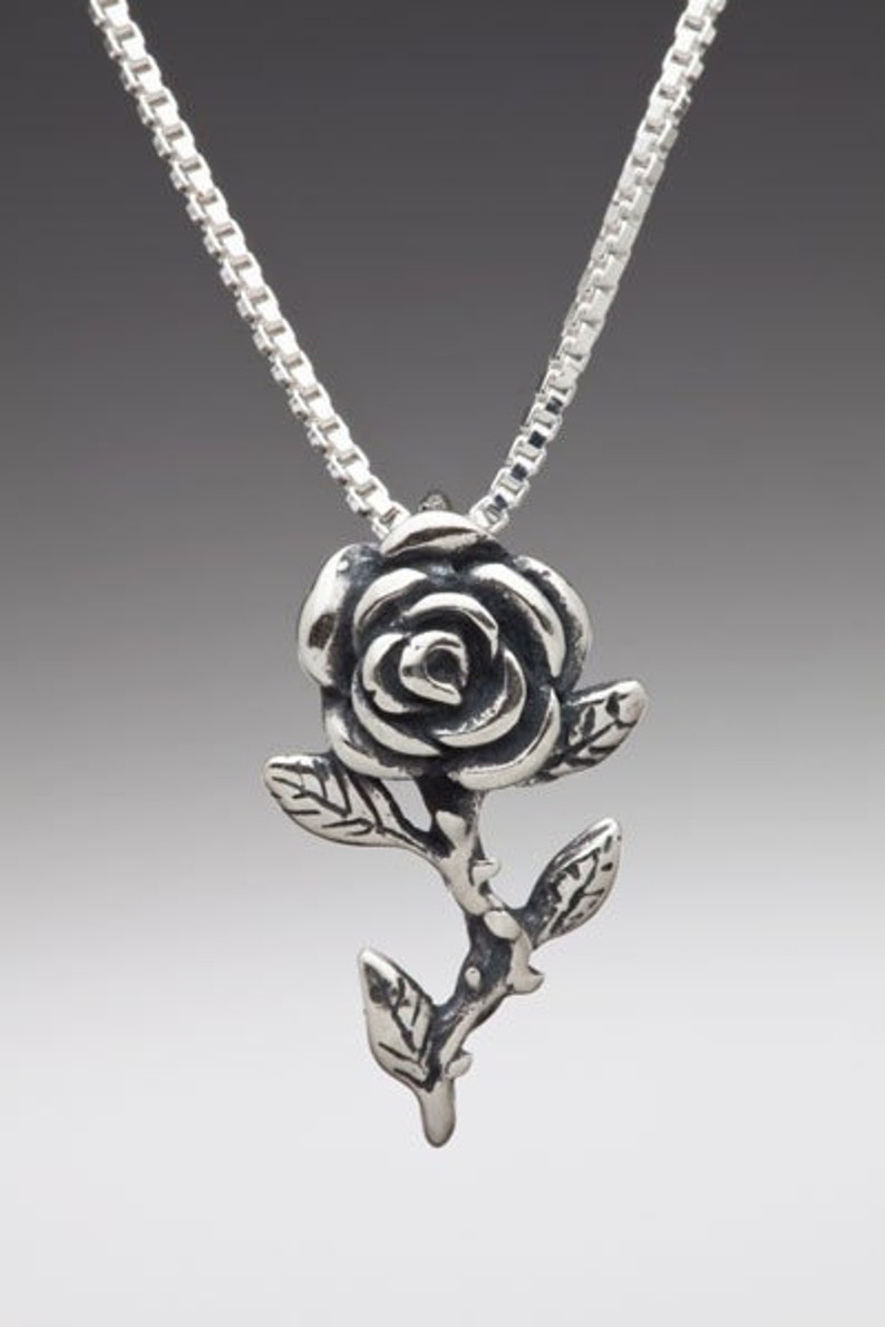 Rose Necklace Rose Charm Rose Pendant Sterling Rose Silver Rose Flower Charm Flower Jewelry Flower Necklace Gift for Mom Silver Charm Bloom image 4