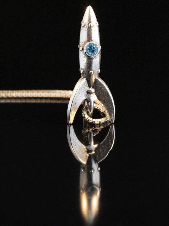 RKT-2 Rocket Charm With Gemstone Portholes - Sterling Silver