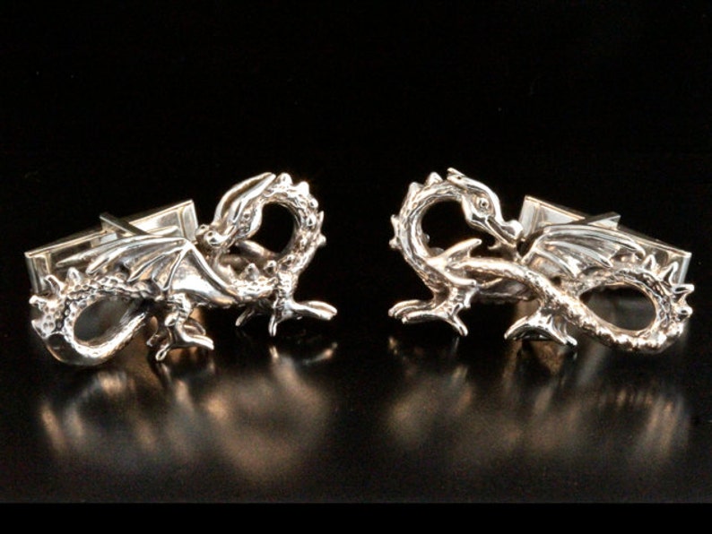 Dragon Cuff Links Dragon Cufflinks Mens Cuff Links Silver Cuff Etsy