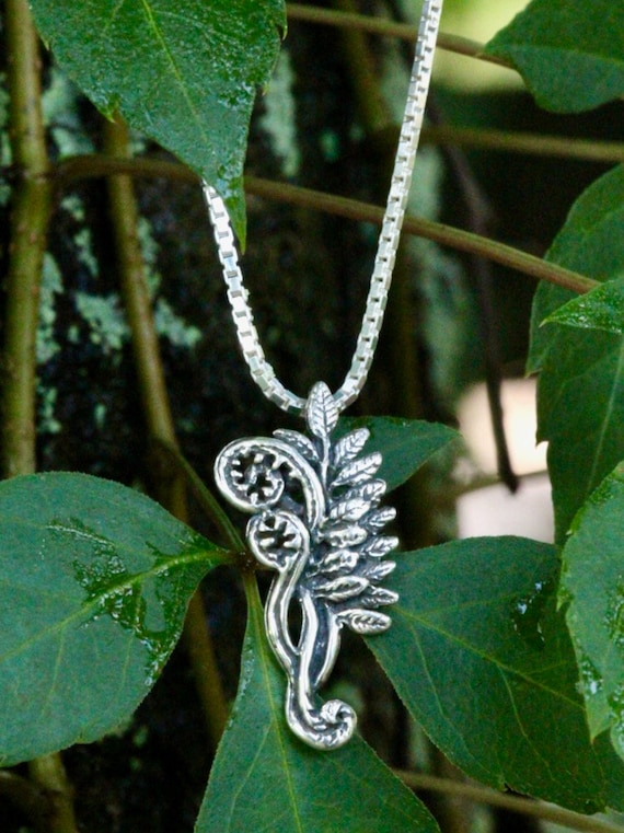 Fiddlehead Head Fern Charm Necklace Fern Pendant Sterling Silver