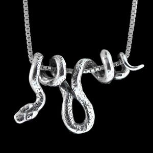 Sterling Silver Vine Snake Pendant - Realistic Serpent Necklace - Gothic Snake Jewelry - Reptile Lover Gift