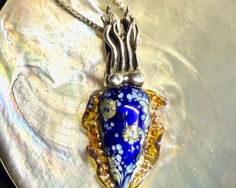 Iridescent Cuttlefish Pendant - Sterling Silver - Handmade Ocean Jewelry