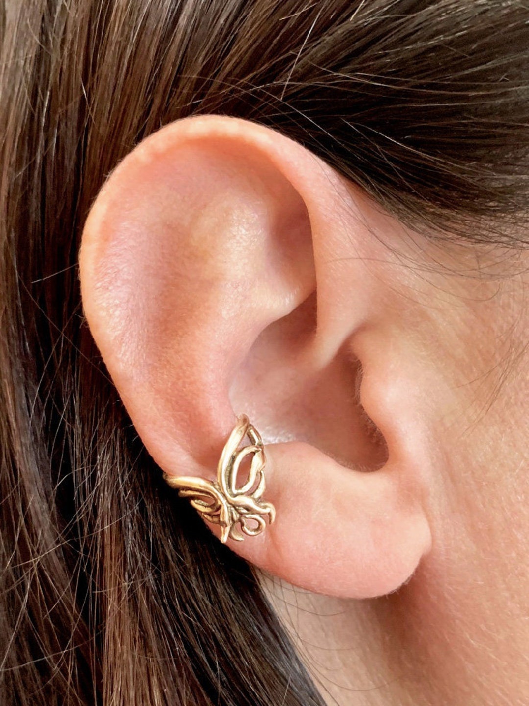 Fuchsia Flower Ear Cuff 14K Gold Flower Ear Cuff Solid Gold Flower