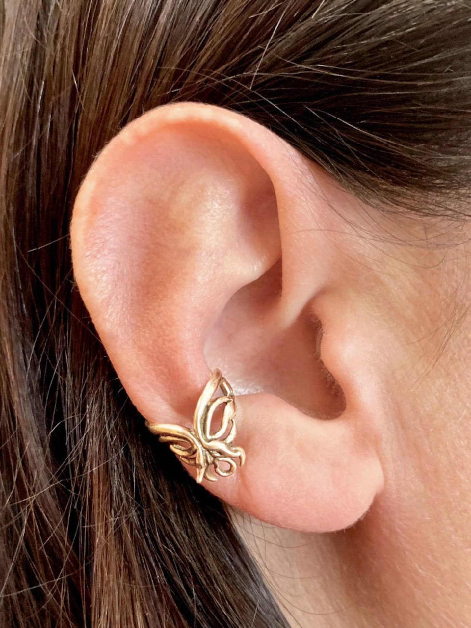 Fuchsia Flower Ear Cuff 14K Gold Flower Ear Cuff Solid Gold Etsy