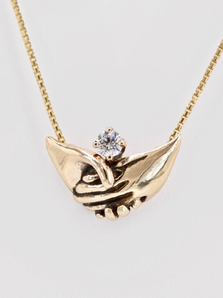 Holding Hands Charm Pendant 14K Gold 