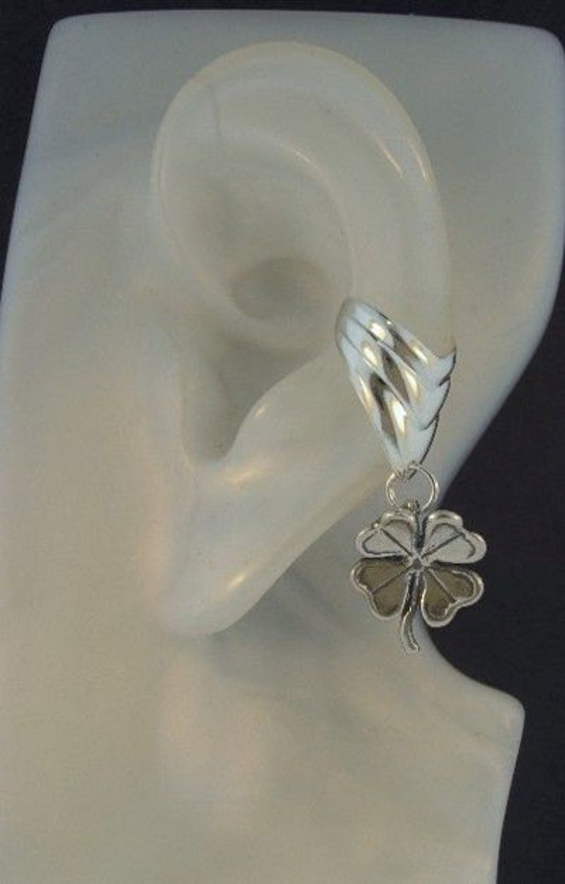 Four Leaf Clover Ear Cuff Chevron Silver Four Leaf Clover Charm Non-Pierced Earring Clover Earring Shamrock Jewelry Shamrock Earring image 2