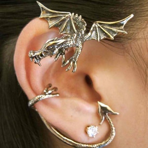 Dragon Ear Wrap Dragon Ear Cuff Bronze Guardian Dragon Ear Wrap Dragon Jewelry Non-Pierced Earring Dragon Earring Fashion Ear Cuff Statement image 2