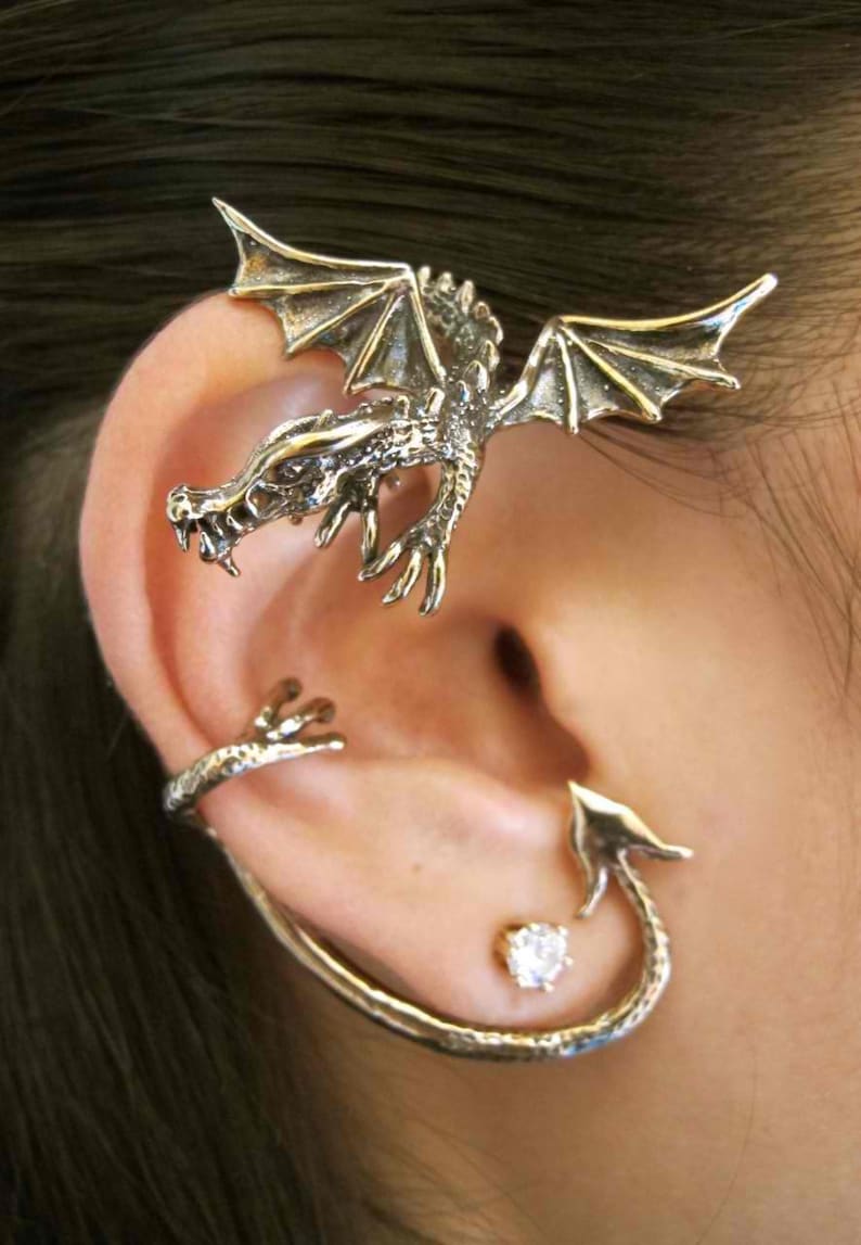 Dragon Ear Wrap Dragon Ear Cuff Bronze Guardian Dragon Ear Wrap Dragon Jewelry Non-Pierced Earring Dragon Earring Fashion Ear Cuff Statement image 2