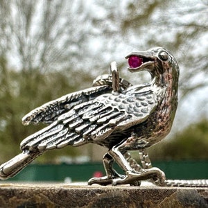Raven Necklace Raven Jewelry - Raven Pendant with Ruby - Bird Necklace Bird Jewelry - Silver Bird - Crow Necklace