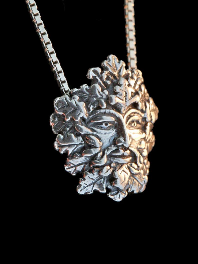 Green Man Pendant Silver Greenman Necklace Leaf Charm Image 0