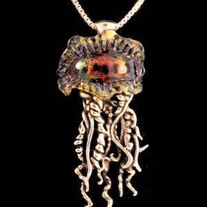 Glass Pendant Jellyfish Necklace Portuguese Man of War Jellyfish Tentacle Pendant Dichroic Glass Silver Jewelry Unique Jewelry Sea Jewelry